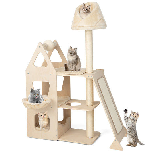 Infans 52 inch Tall Cat Tree w/ Scratching Post Ball & Board Plush Condo Padded Perch