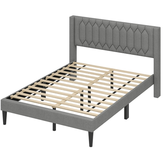 Infans Queen Size Bed Frame Linen Fabric Upholstered Platform Bed w/Wingback Headboard