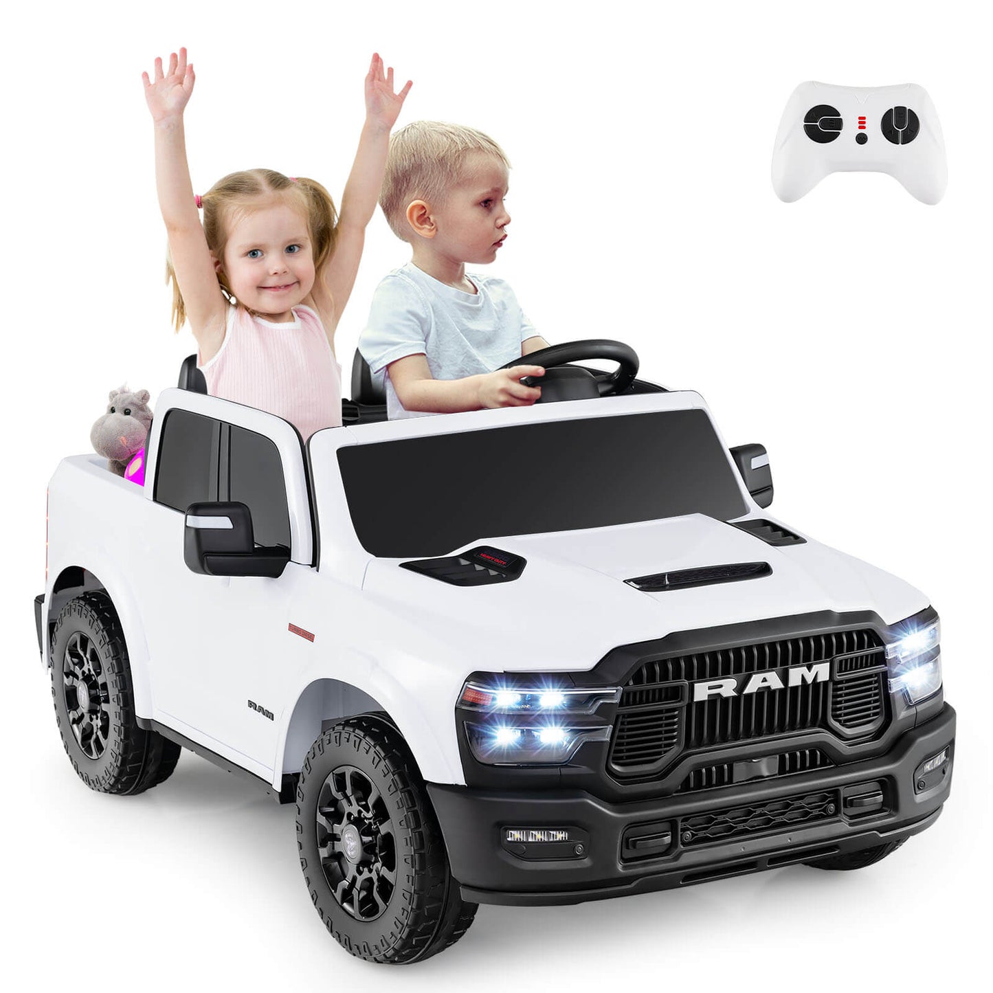 Infans 24V 2 Seater Ride on Truck with Remote Control 3 Speeds Bluetooth LED HeadlightWhite