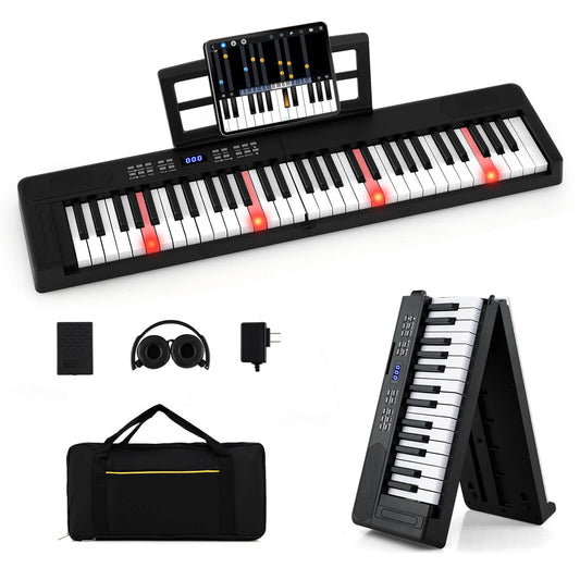 Infans 61-Key Foldable Piano Keyboard with MIDI Split Function Headphone Sustain PedalBlack
