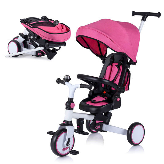 Infans 8-in-1 Toddler Trike with Removable Adjustable Canopy Push Handle Safety HarnessPink