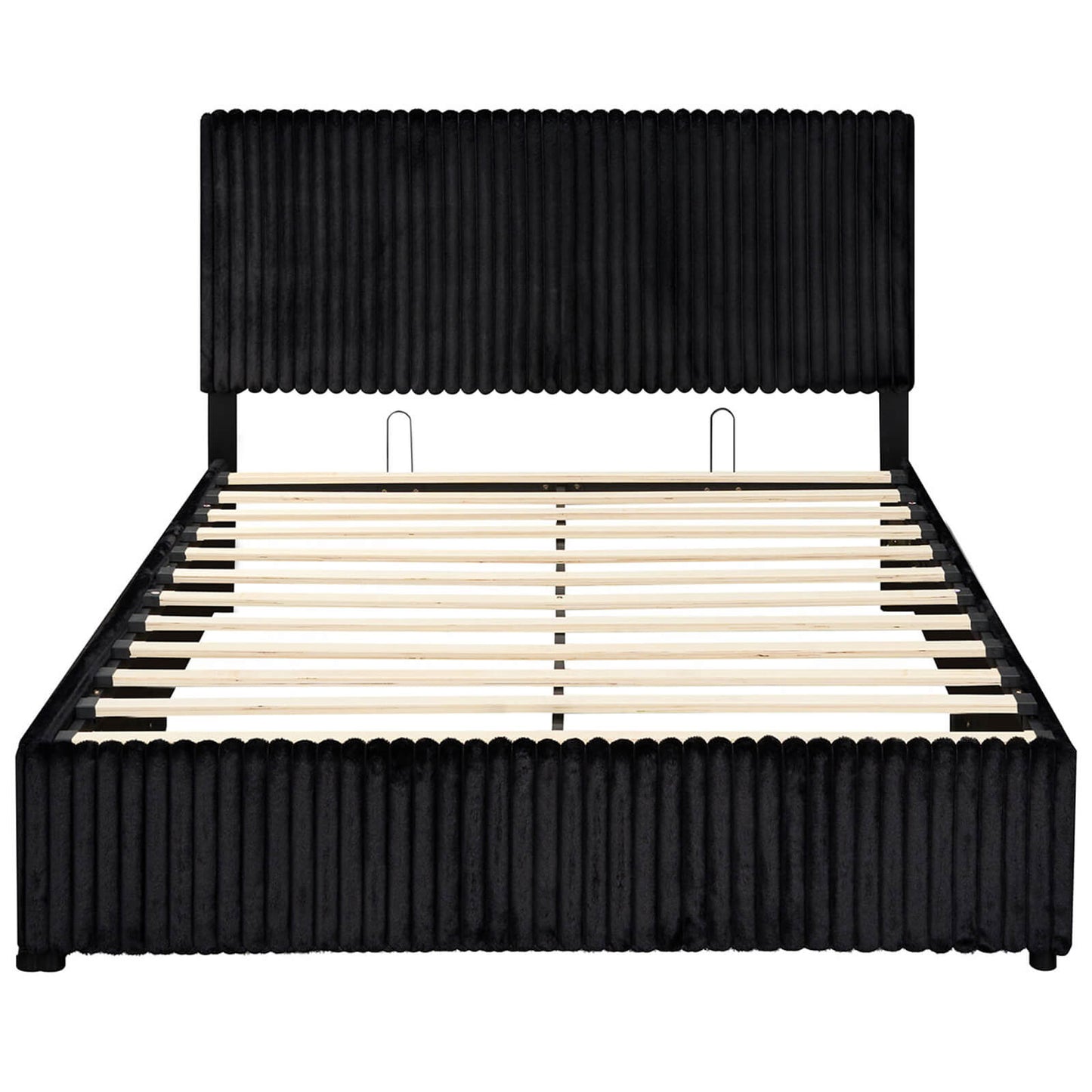 Infans Queen Size Lift-up Storage Bed with Hydraulic Lifts, Wooden Slat Support, BeigeBlack