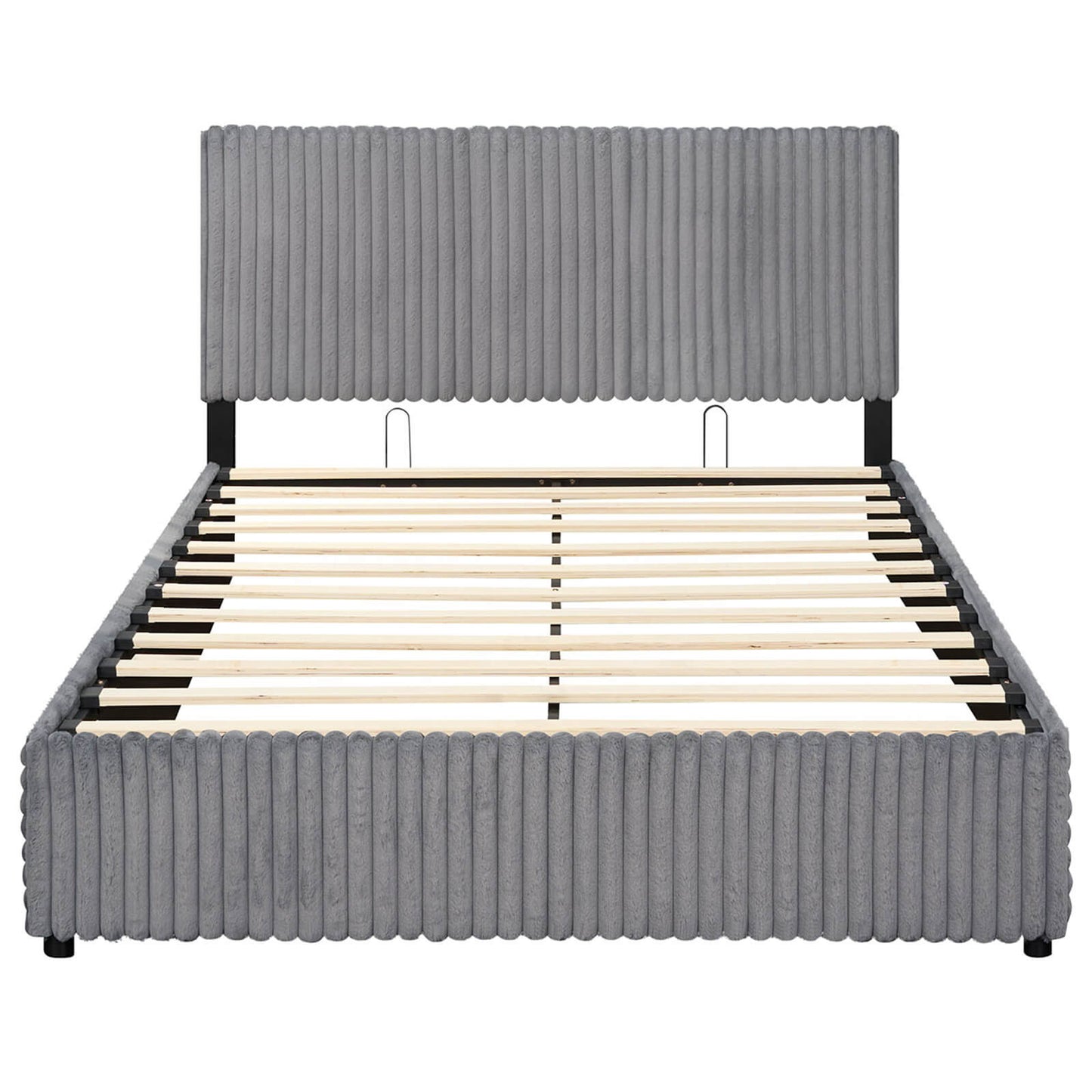 Infans Queen Size Lift-up Storage Bed with Hydraulic Lifts, Wooden Slat Support, BeigeGray
