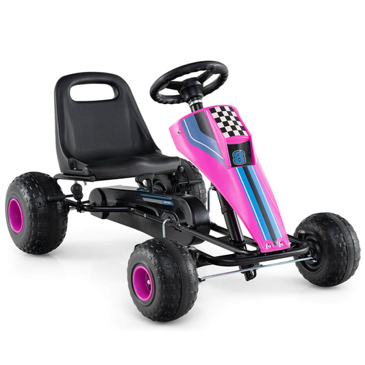 Infans Pedal Go Kart for Kids, 4-Wheel Ride On Toy with Steering Wheel & Safe Handbrake