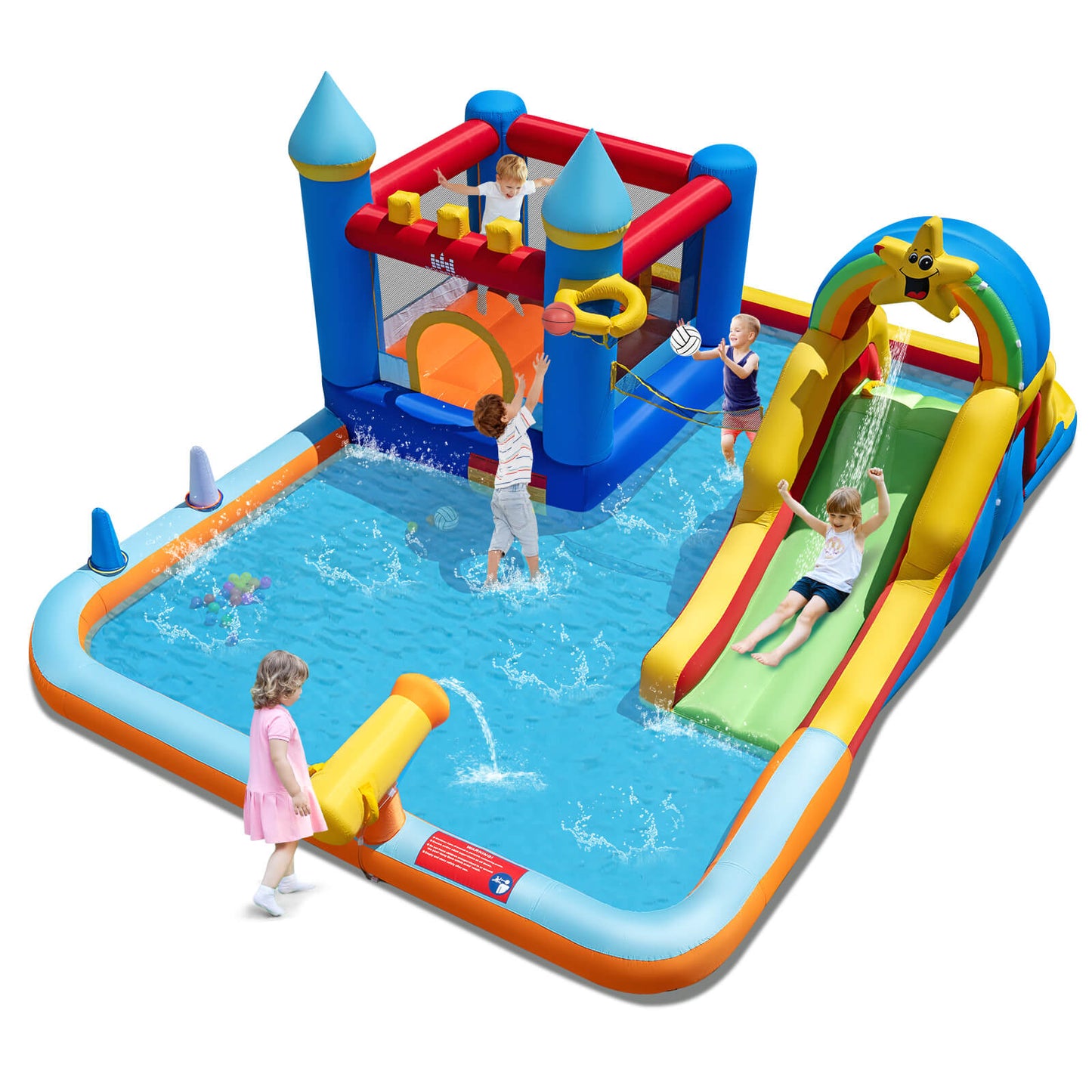 Infans Giant Water Slide Bounce House w/Climbing Wall, Splash Pool & Basketball Hoop
