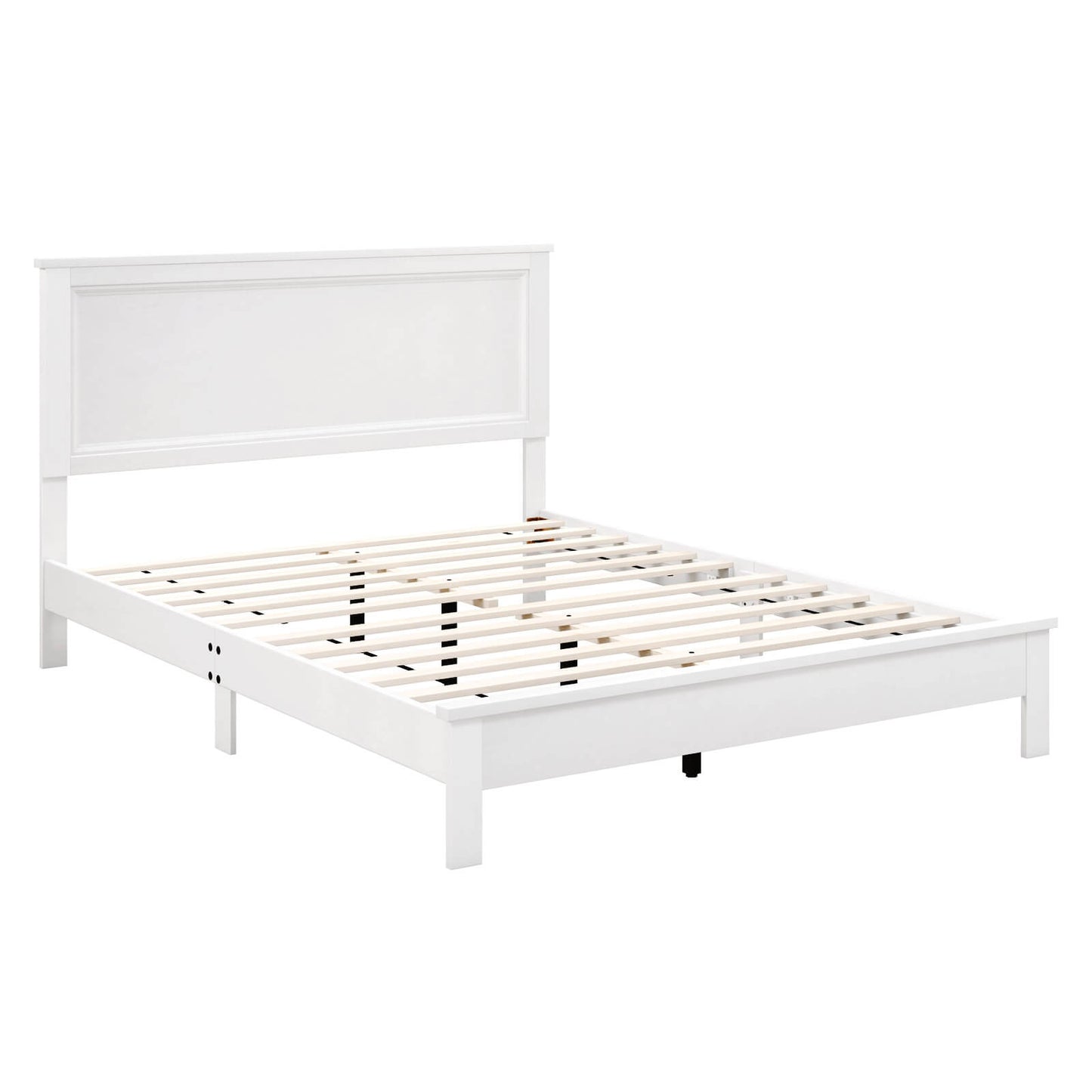 Infans Queen Size Bed Frame Platform Slat High Headboard Bedroom Rubber Wood Leg White