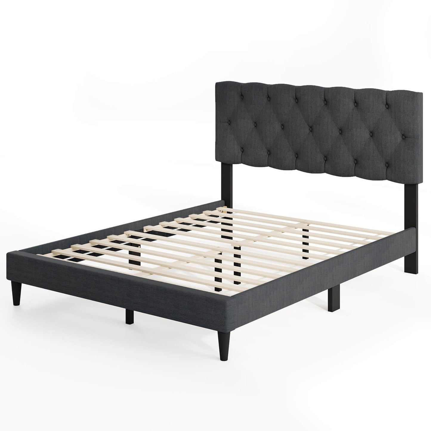 Infans Full Size Bed Frame with Button-Tufted Headboard & Wooden Slats Easy Assembly