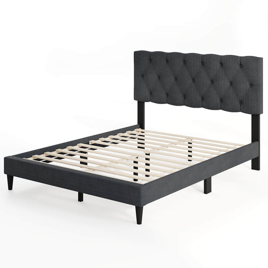 Infans Full Size Bed Frame with Button-Tufted Headboard & Wooden Slats Easy Assembly