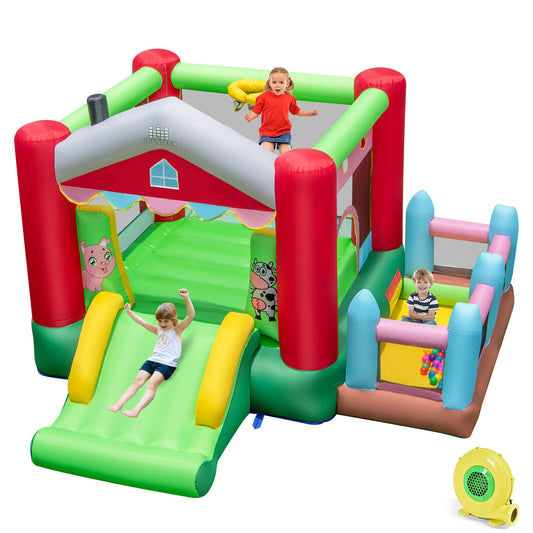 Infans 4-in-1 Farm Themed Inflatable Bounce House with Slide Ball Pit &480 W Blower