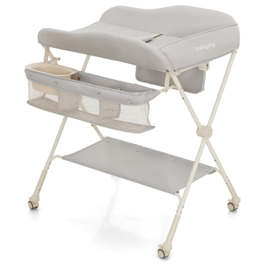 Infans Baby Diaper Changing Table Folding Newborn Nursery Organizer W/Wheel Water Basin