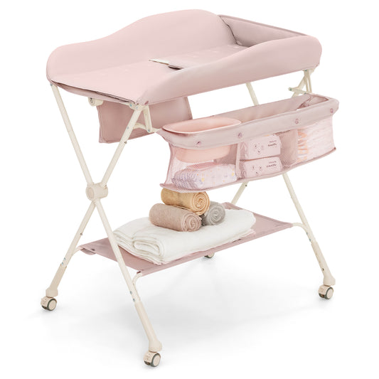 Infans Baby Diaper Changing Table Folding Newborn Nursery Organizer W/Water Basin Wheel
