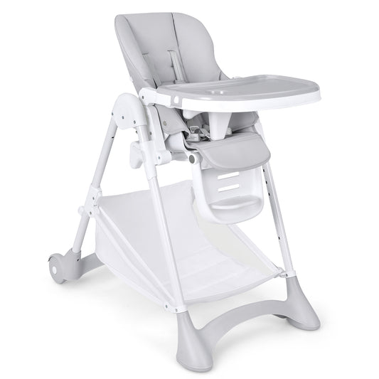 Infans Baby Convertible Folding Adjustable High Chair w/Wheel Tray Storage Basket Grey