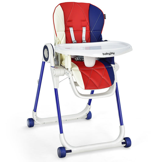 Infans Baby High Chair Foldable Feeding Chair w/ 4 Lockable Wheels Colorful