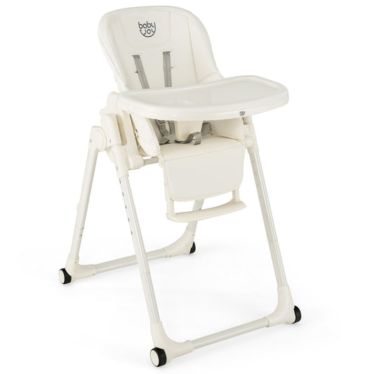 Infans 4-in-1 Foldable Baby High Chair Height Adjustable Feeding Chair w/ Wheels Beige