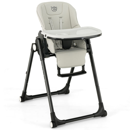 Infans 4-in-1 Foldable Baby High Chair Height Adjustable Feeding Chair w/ Wheels Grey