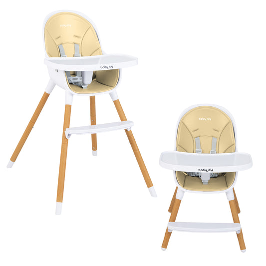 Infans 4-in-1 Infant Feeding Chair Convertible High Baby Chair w/Adjustable Tray Beige