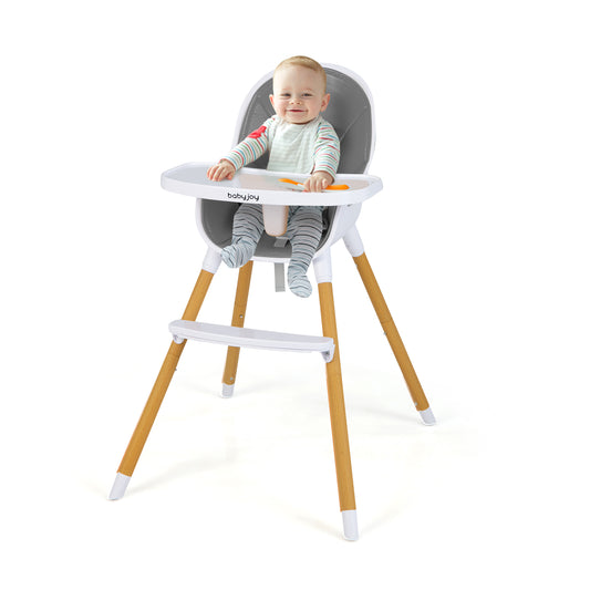 Infans 4-in-1 Infant Feeding Chair Convertible High Baby Chair w/Adjustable Tray Grey