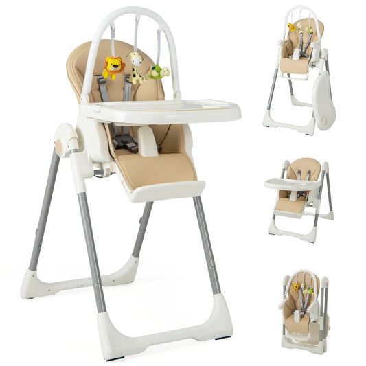 Infans Foldable Baby High Chair w/ 7 Adjustable Heights & Free Toys Bar for Fun Yellow