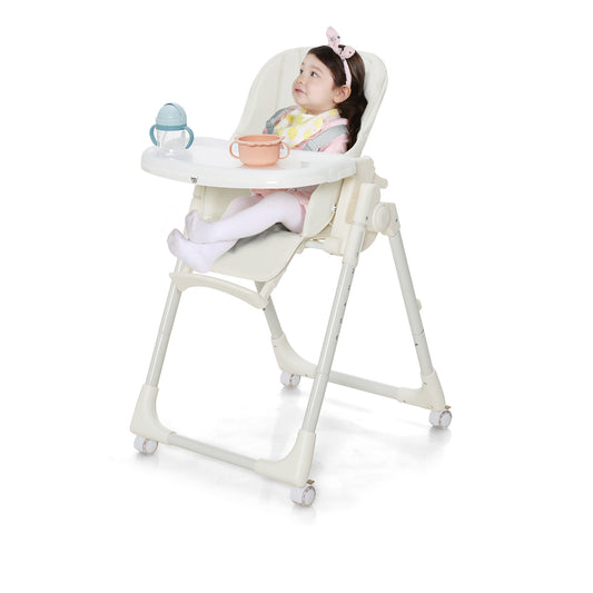 Infans Foldable Baby Highchair w/ 360?? Rotating Wheels & Height Adjustment Beige
