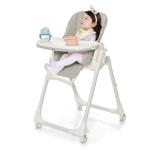 Infans Foldable Baby Highchair w/ 360?? Rotating Wheels & Height Adjustment Grey