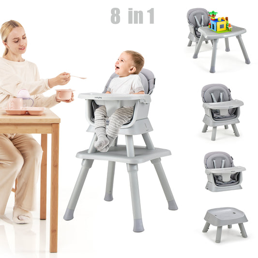 Infans 8-in-1 Baby High Chair w/ Double-layer Cushions Multifunctional ToddlerGray