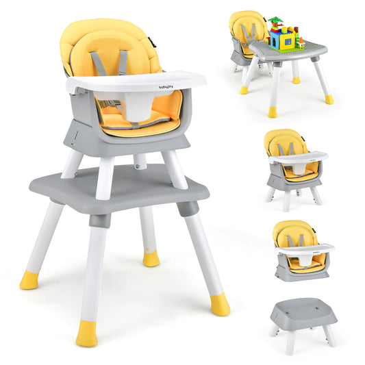 Infans 8-in-1 Baby High Chair w/ Double-layer Cushions Multifunctional ToddlerYellow