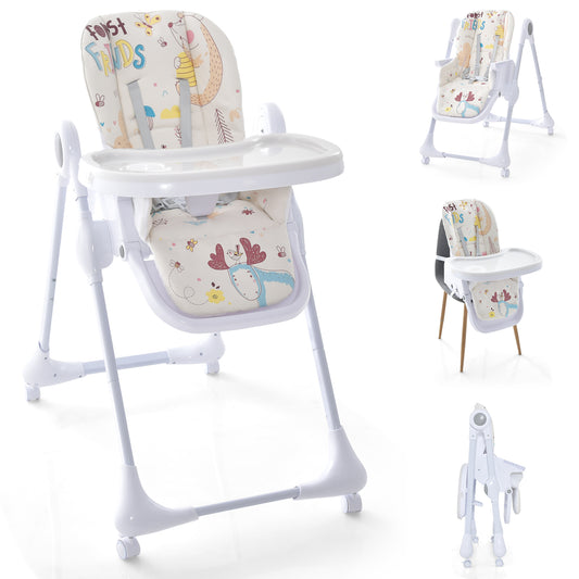 Infans 3-In-1 Convertible Baby Highchair Foldable Height Adjustable Feeding Chair Beige