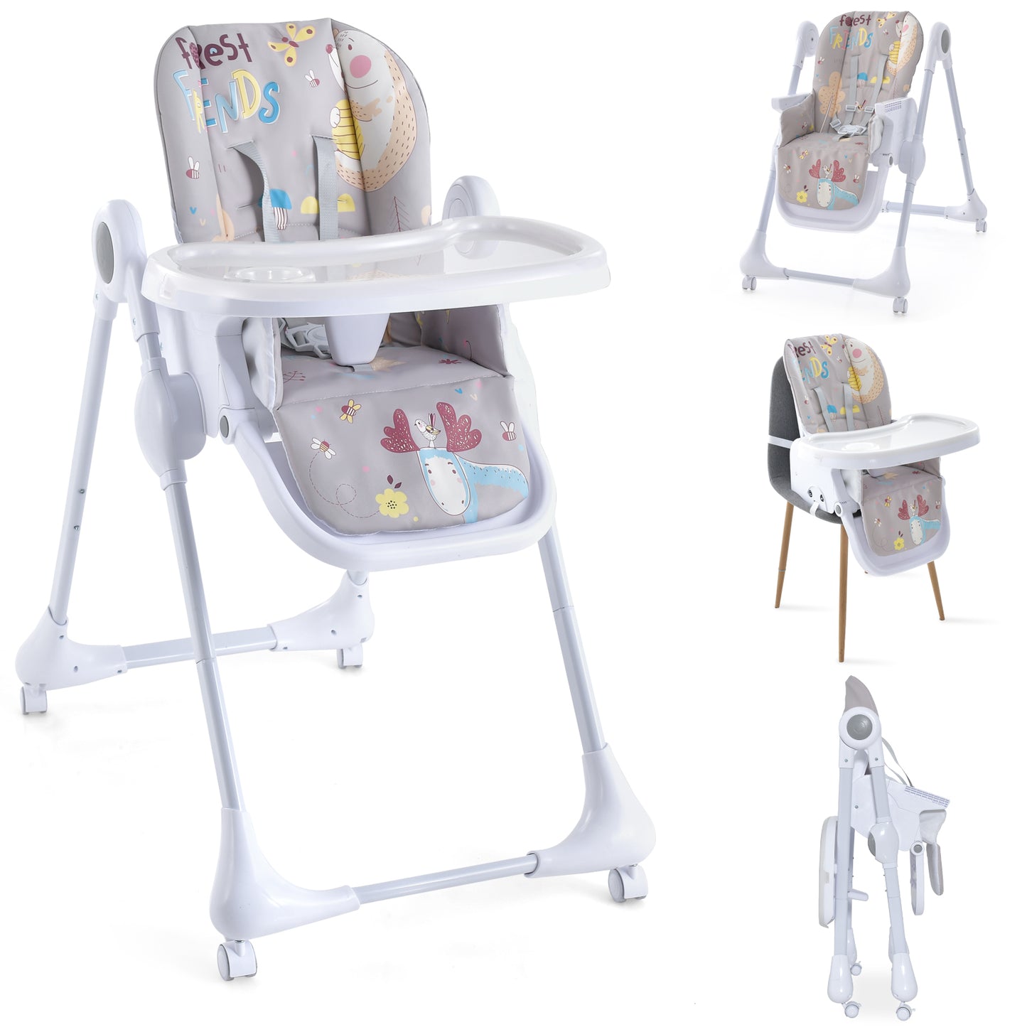 Infans 3-In-1 Convertible Baby Highchair Foldable Height Adjustable Feeding Chair Grey