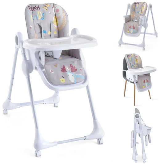 Infans 3-In-1 Convertible Baby Highchair Foldable Height Adjustable Feeding Chair Grey