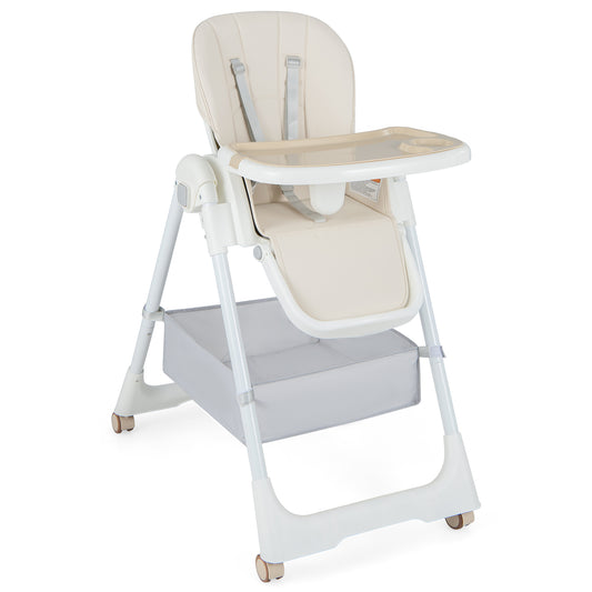Infans Folding Baby High Chair Convertible Height Adjustable with Removable Tray Beige