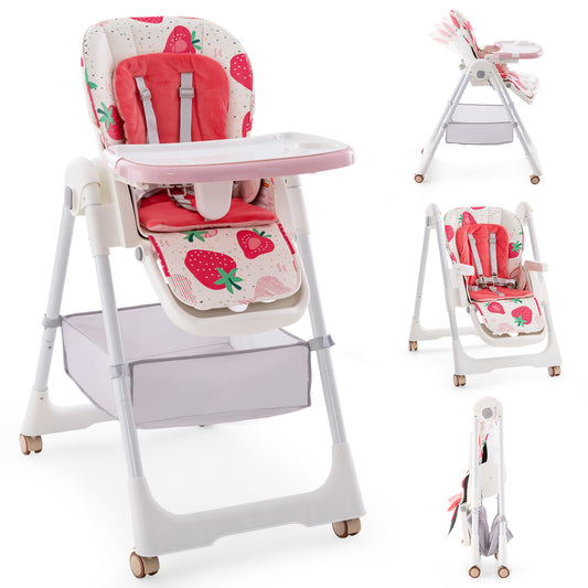 Infans Baby High Chair for Babies Toddlers w/ Removable Double Tray Safety Harness Pink