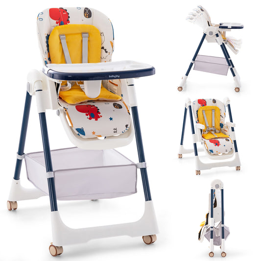 Infans Baby High Chair for Babies Toddlers w/Removable Double Tray Foldable Yellow