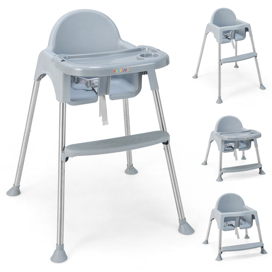 Infans 4-in-1 Convertible Baby High Chair Feeding w/ Removable Double Tray& FootrestGray