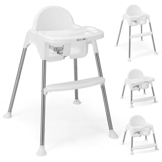 Infans 4-in-1 Convertible Baby High Chair Feeding w/ Removable Double Tray& FootrestWhite