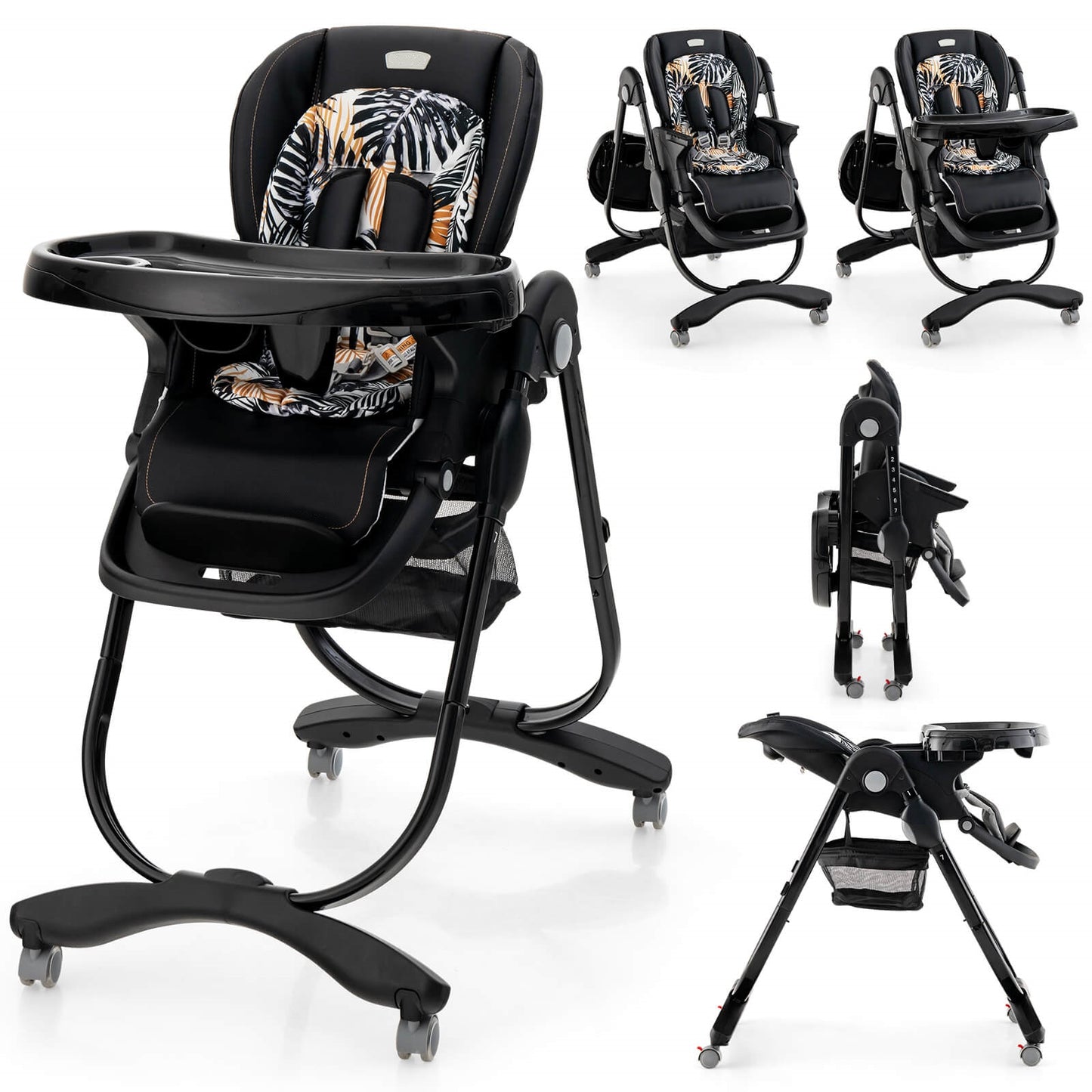 Infans High Chair for Babies & Toddlers w/ Rolling Wheels Adjustable Height FootrestBlack