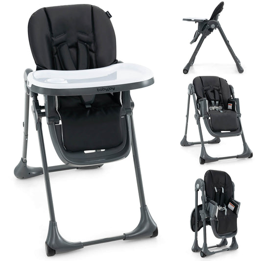 Infans Baby High Chair with 7 Height & 3 Footrest Adjustable Cup holder 2 Wheels Black