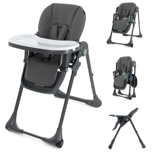 Infans Baby High Chair with 7 Height & 3 Footrest Adjustable Cup holder 2 WheelsGray