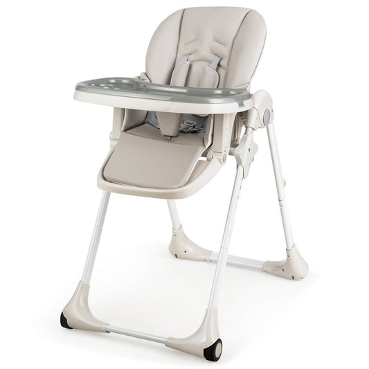 Infans Baby High Chair with 7 Height & 3 Footrest Adjustable Cup holder 2 Wheels