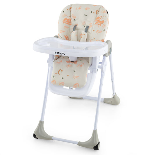 Infans Baby High Chair with 7 Height & 3 Footrest Adjustable Cup holder 2 WheelsBeige