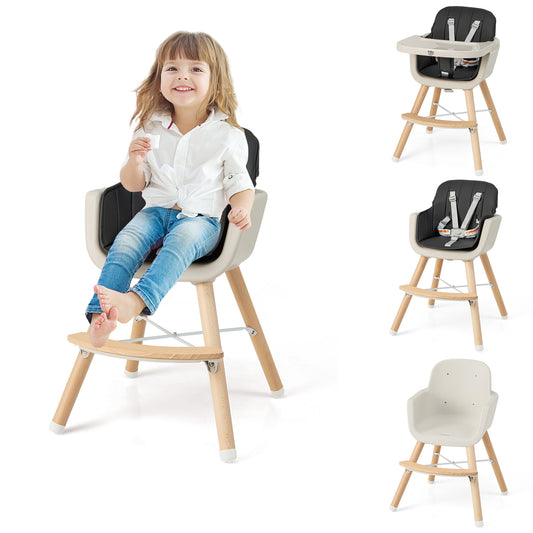 Infans Baby High Chair 6-in-1 Convertible Wooden Highchair for Babies & ToddlersBlack