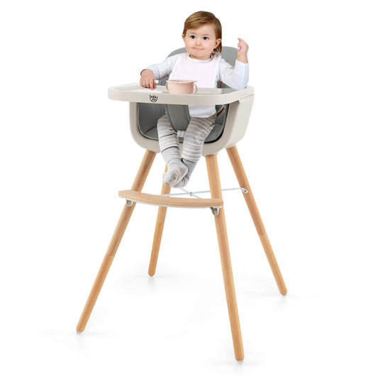 Infans 3 in 1 Convertible Wooden High Chair Baby Toddler w/ Cushion Gray