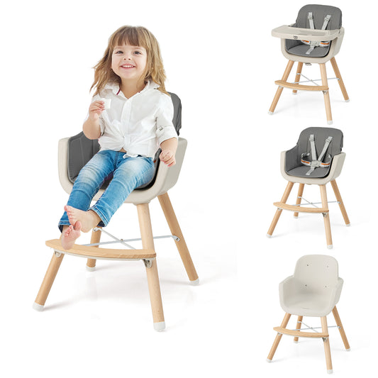 Infans Baby High Chair 6-in-1 Convertible Wooden Highchair for Babies & ToddlersGray