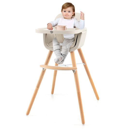 Infans 3 in 1 Convertible Wooden High Chair Baby Toddler w/ Cushion Beige