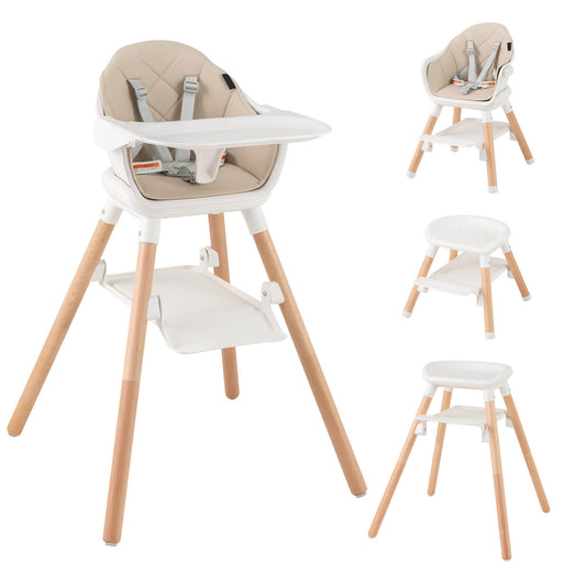 Infans 6-in-1 Convertible Wooden Baby Highchair Infant Feeding Chair w/ Removable TrayBeige