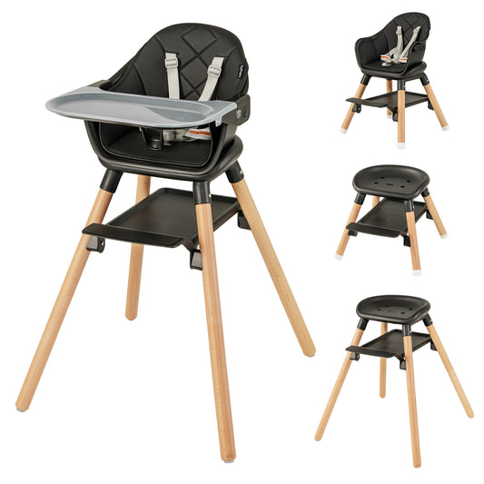 Infans 6-in-1 Convertible Wooden Baby Highchair Infant Feeding Chair w/ Removable TrayBlack