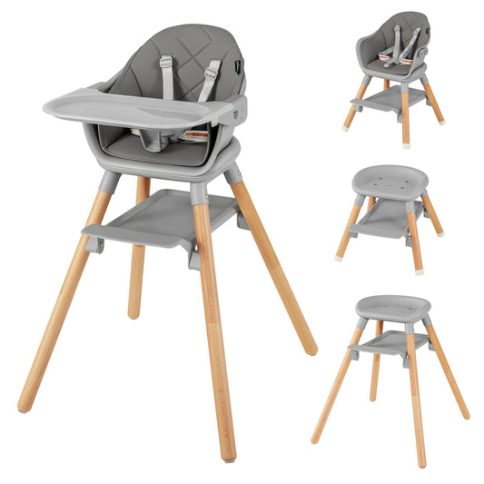 Infans 6-in-1 Convertible Wooden Baby Highchair Infant Feeding Chair w/ Removable TrayGrey