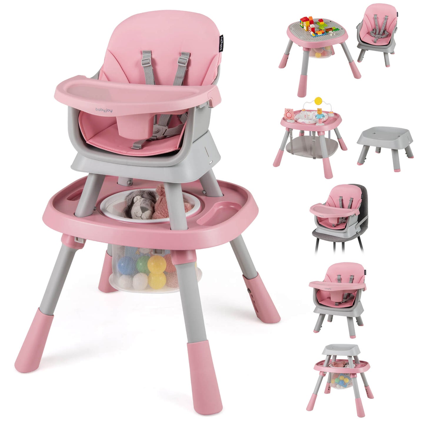 Infans 16-in-1 Baby High Chair with Activity Center Booster Seat Building Block TablePink