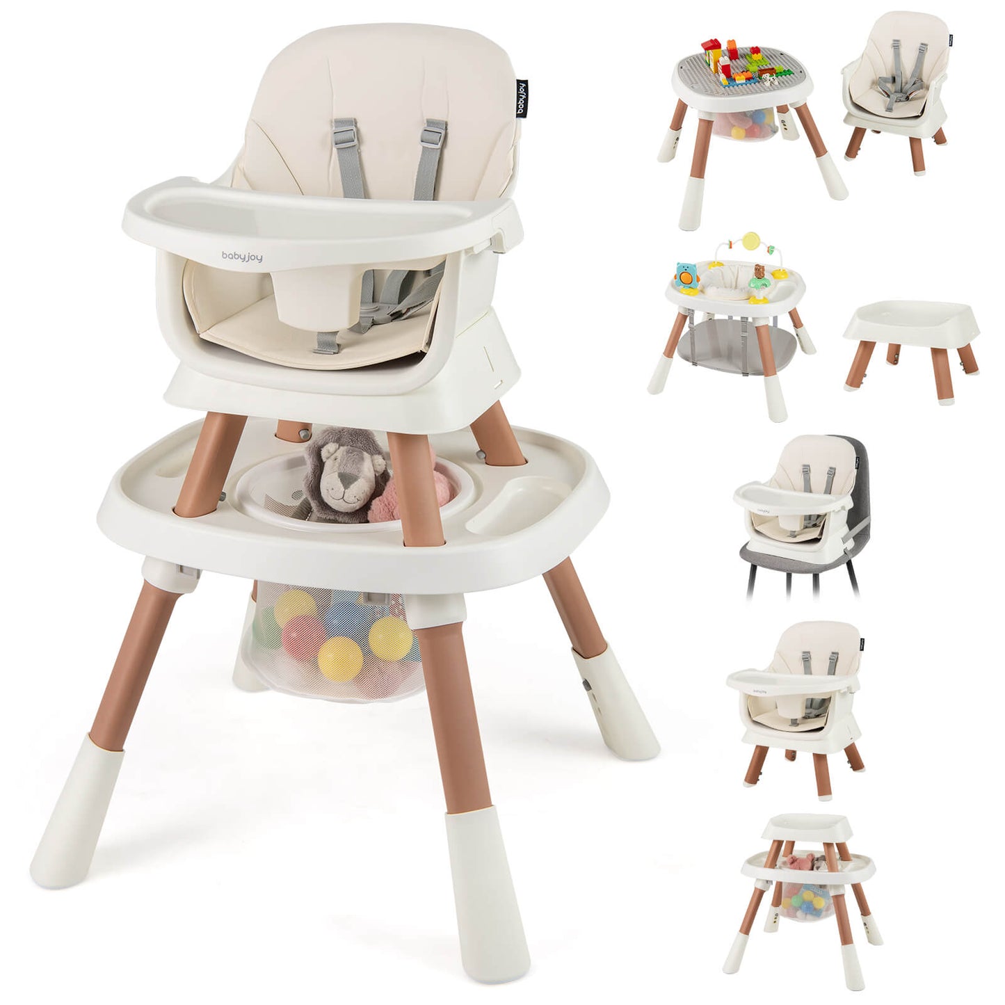 Infans 16-in-1 Baby High Chair with Activity Center Booster Seat Building Block TableWhite