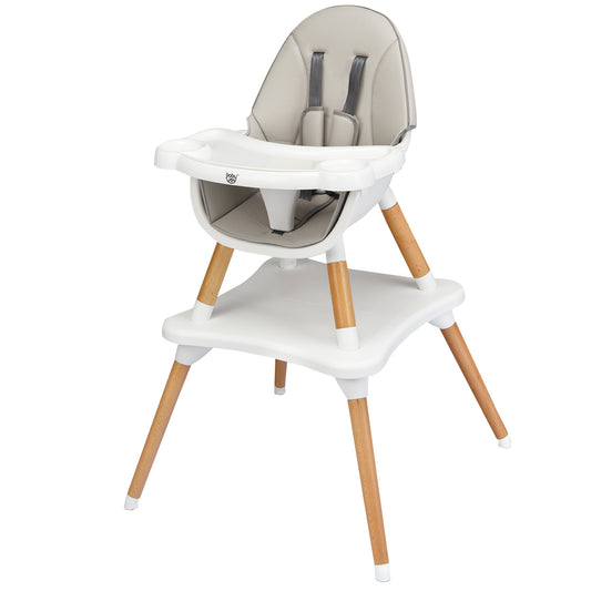 Infans 5-in-1 Baby High Chair Infant Wooden Convertible Chair w/ 5-Point Seat Belt Gray