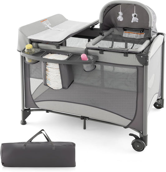Infans 4-in-1 Convertible Portable Baby Playard Newborn Napper w/ Toys & Music Gray